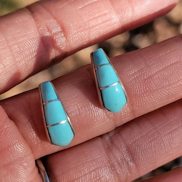 Gorgeous Native American handmade baby blue turquoise inlay 925 sterling silver - Picture 14 of 16